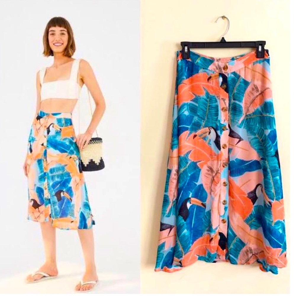 Farm Rio Anthropologie toucano tropical skirt NWT